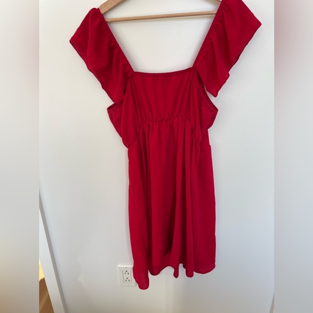 Shein NWOT Red Ruffle Sleeve Dress - Picture 7 of 7